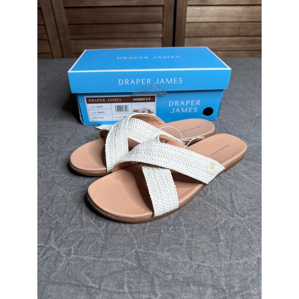 Draper James Sandals Womens 9 Alex White Woven Cross Strap Slides NEW